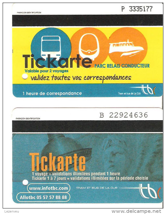 TITRE DE TRANSPORT PARKING + TRAMWAY BORDEAUX CONDUCTEUR + PASSAGER TICKARTE - Europa