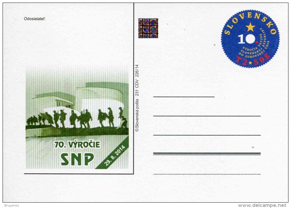 Entier Postal De 2014 Sur Carte Postale Illustrée "70 Ans Du SNP : Soulèvement National Slovaque" - Postales