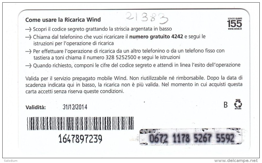 WIND 10 Euro - SCHEDA TELEFONICA - TELEFONO - RICARICA - Schede GSM, Prepagate & Ricariche