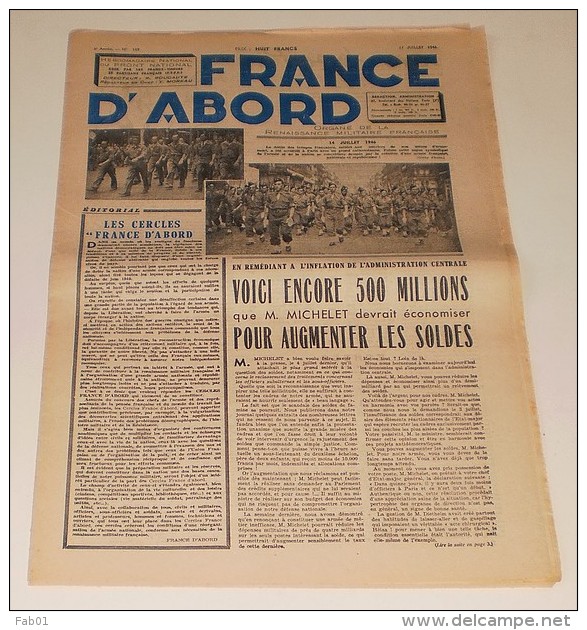 France D'abord Du 17 Juillet 1946 (les Volontaires Français En Espagne Républicaine-Rol-Tanguy). - Other & Unclassified