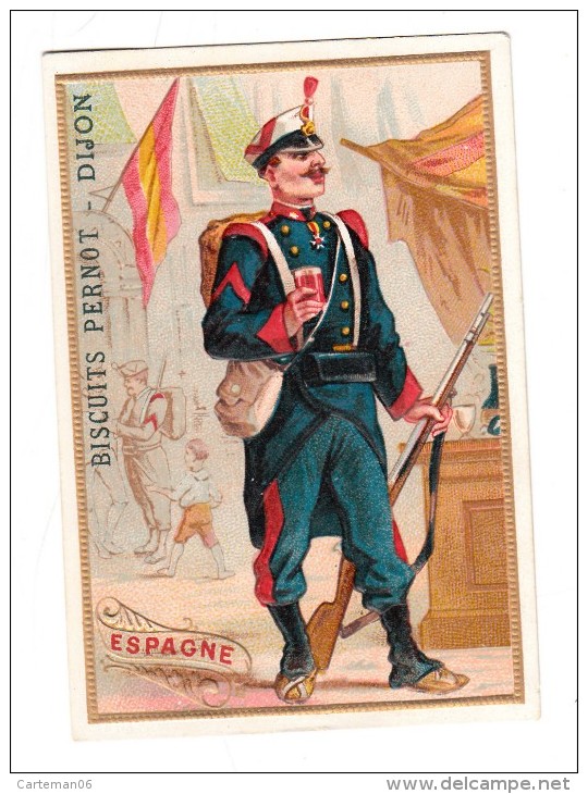 Chromo - Biscuits Pernot - Dijon - Espagne - (Soldat, Militaire, Officier, Fusil, Médaille) - Pernot