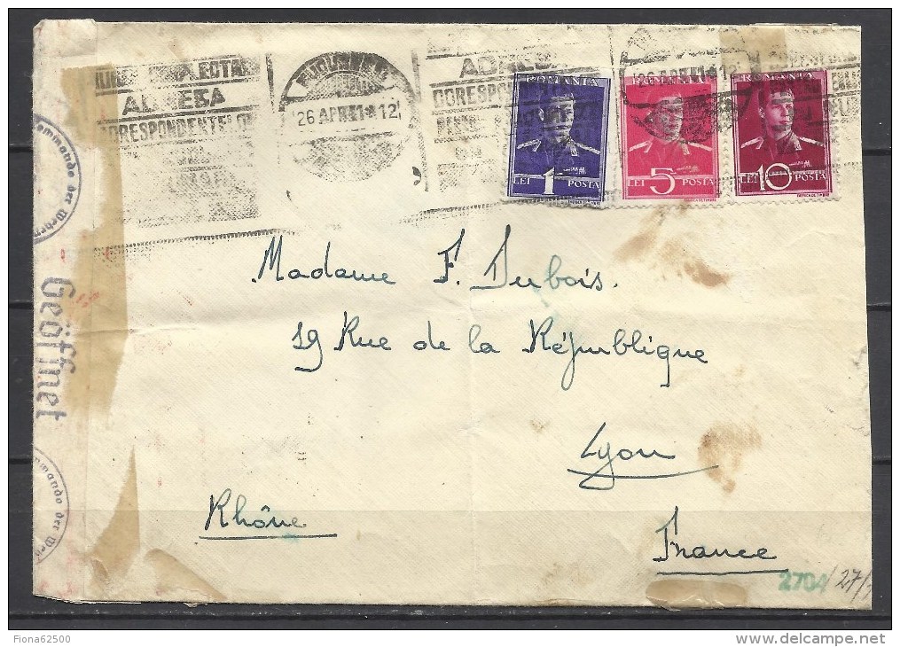 ROUMANIE . LETTRE AVRIL 1941 POUR LYON . - 2. Weltkrieg (Briefe)