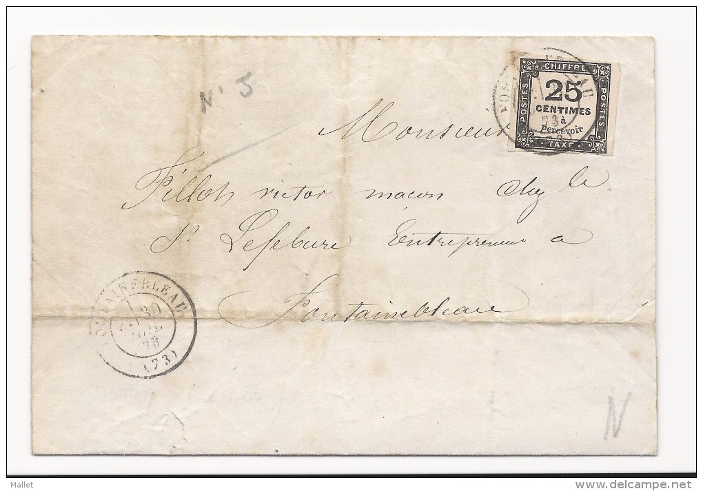 Lettre Du Tribunal De Police De Fontainebleau - 1873 - Taxée Avec Timbre Taxe N°5 - 25 Cts Noir - 1859-1959 Cartas & Documentos