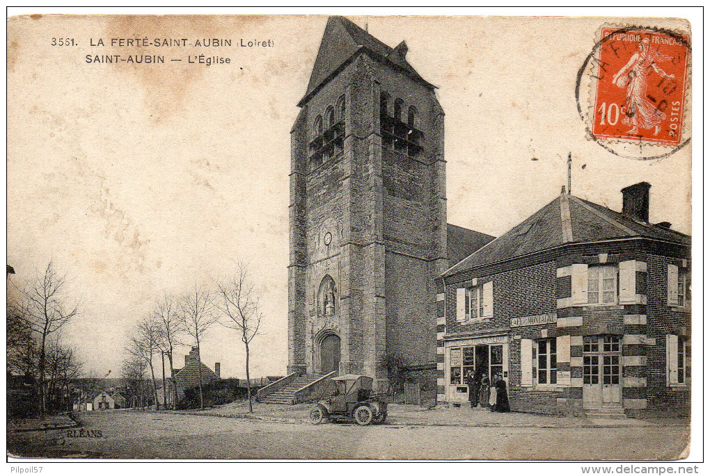 45 LA FERTE SAINT AUBIN - SAINT-AUBIN L'église - Voiture - Café Montagne - La Ferte Saint Aubin