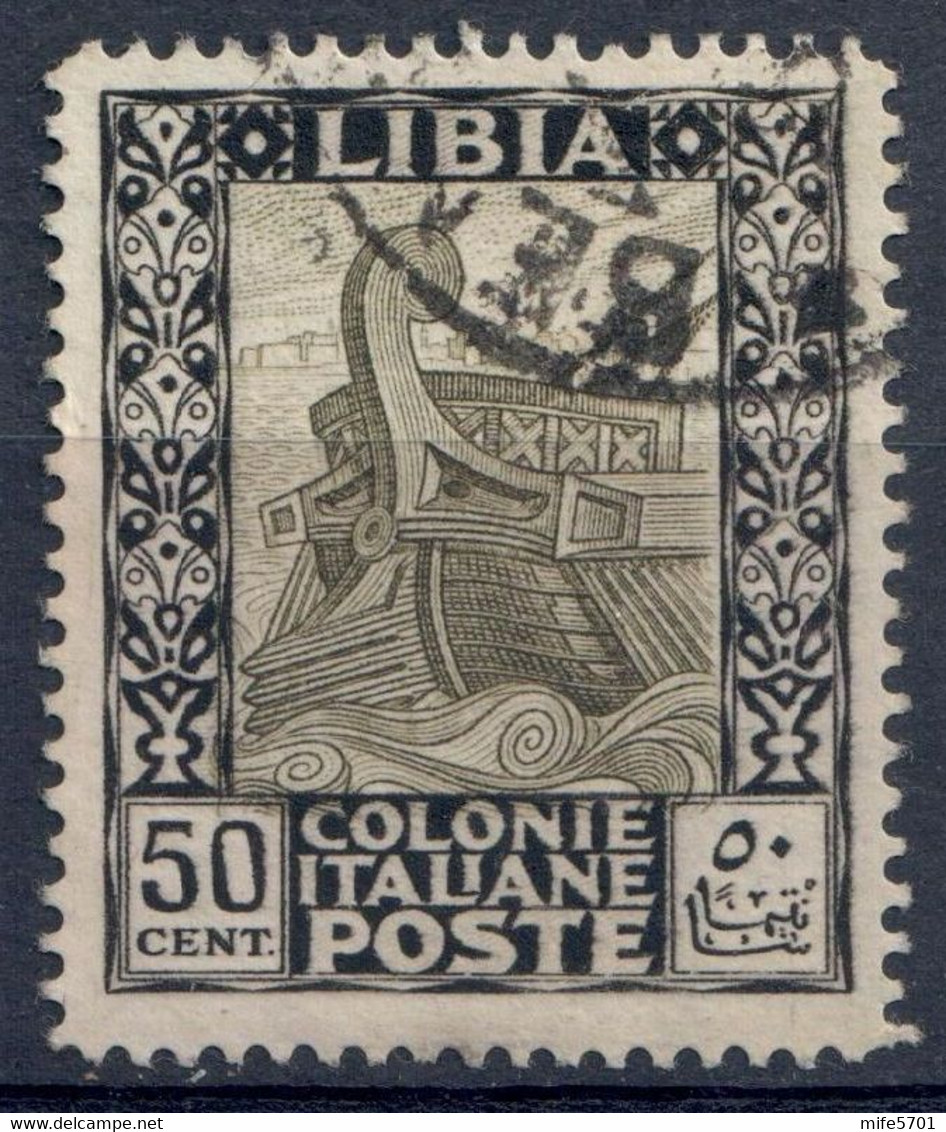 REGNO D'ITALIA / COLONIA LIBIA 1924/9 - FRANCOBOLLO DA C. 50 SERIE PITTORICA FILIGRANA LETTERE - SASSONE 51zg - USATO  ◉ - Libya