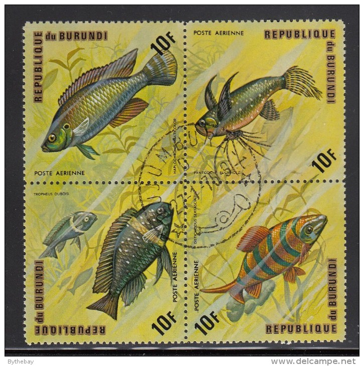 Burundi Used Scott #C207 Block Of 4 10fr Fish - Oblitérés