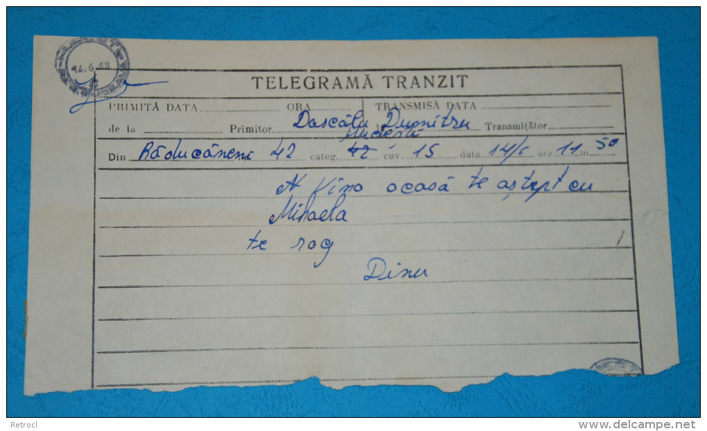 ROMANIA 1968 TELEGRAMM - Télégraphes