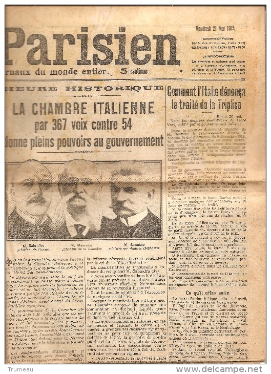 LE PETIT PARISIEN JOURNAL COMPLET  4 PAGES DU 21 MAI 1915 - Le Petit Parisien