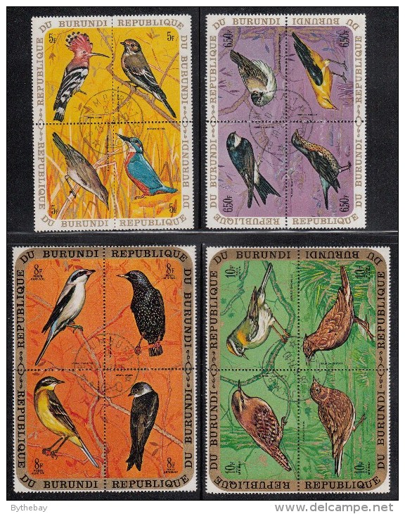 Burundi Used Scott #337-#342, #C132-#C137 Complete Set Of 12 Blocks Of 4 Each Birds - Oblitérés