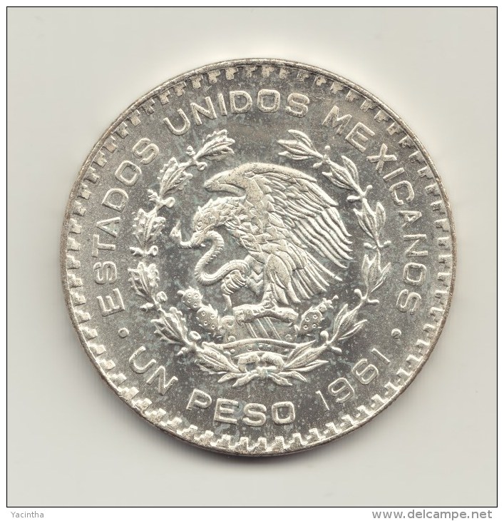 @Y@  Mexico  1 Peso 1961  UNC  Silver / Ag - Mexico