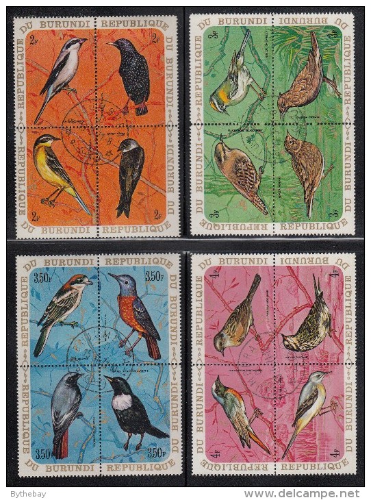 Burundi Used Scott #337-#342, #C132-#C137 Complete Set Of 12 Blocks Of 4 Each Birds - Moineaux