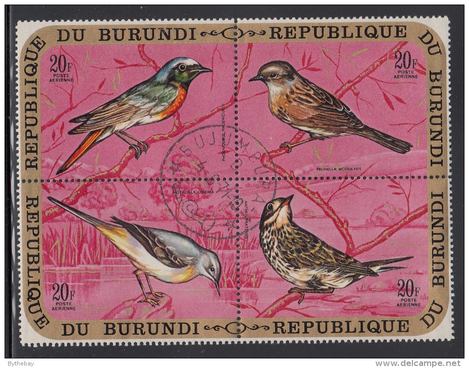 Burundi Used Scott #C135 Block Of 4 20fr Birds - ,European Redstart, Hedge Sparrow, Gray Wagtail, Meadow Pipit - Oblitérés