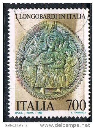 1990 - ITALIA - I LONGOBARDI - VARIETA´ COLORE MARRONE CHIARO SUL FONDO - USATO / USED. - Varietà E Curiosità