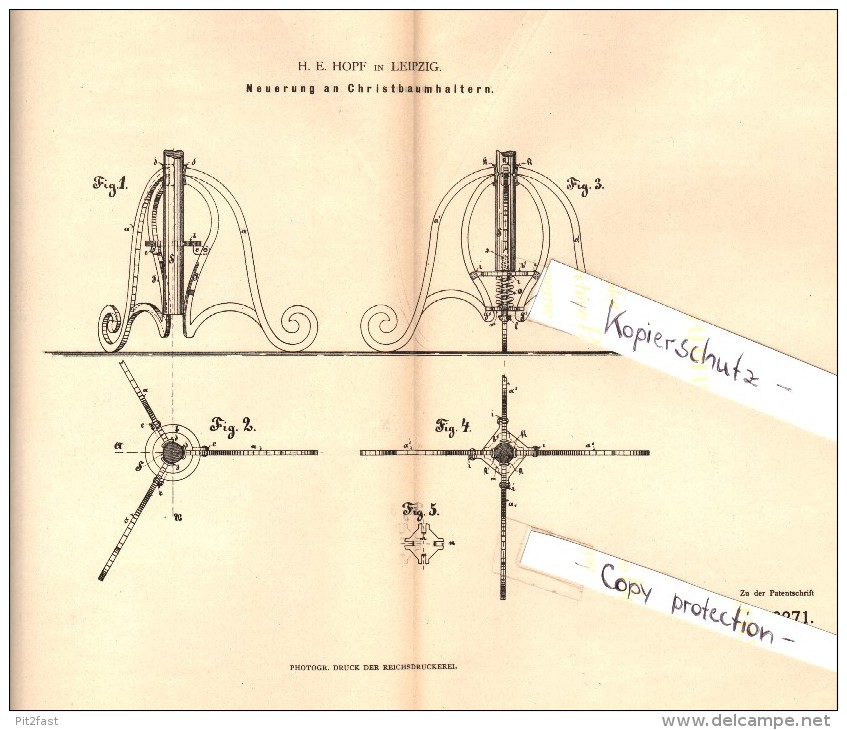 Original Patent - H.E. Hopf In Leipzig , 1882 , Christbaumständer , Weihnachtsbaumständer , Weihnachten !!! - Decorative Items