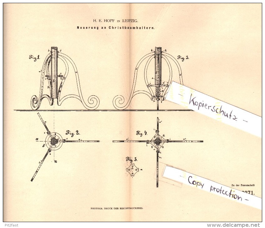 Original Patent - H.E. Hopf In Leipzig , 1882 , Christbaumständer , Weihnachtsbaumständer , Weihnachten !!! - Schmuck Und Dekor