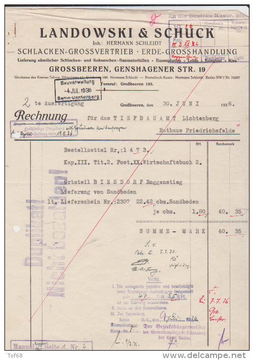 Facture Rechnung Landowski & Schuck Grossbeeren 1936 - 1900 – 1949