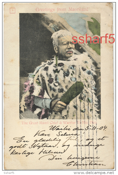 New Zealand MAORILAND The Great Maori Chief And Warrior Te Heu Heu Colour Card 1904 - New Zealand