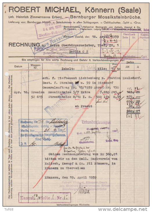 Facture Rechnung Robert Michael Könnern 1939 - 1900 – 1949