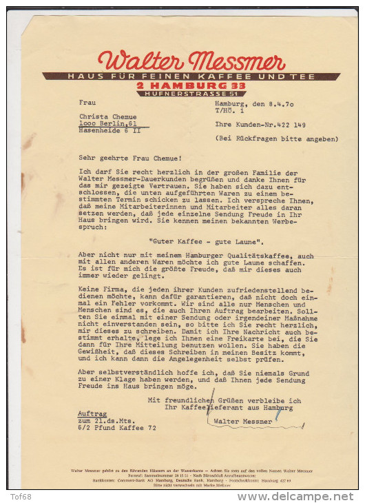 Lettre Brief Watter Messmer Hamburg 1970 - 1900 – 1949