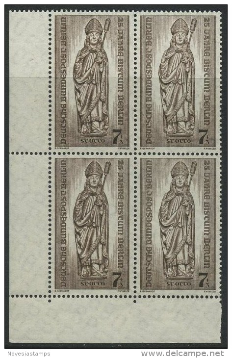 !a! BERLIN 1955 Mi. 132 MNH BLOCK From Lower Left Corner - Rebuilding Of Destroyed Churches - Neufs