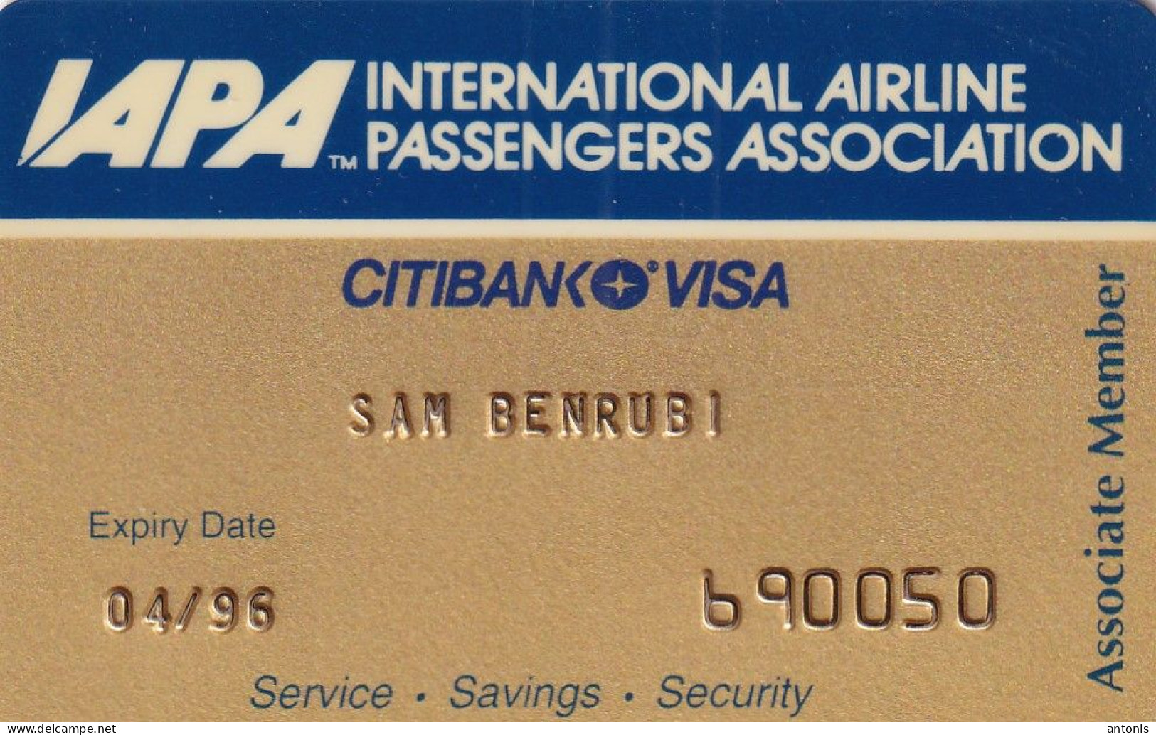 USA - Citibank Visa, IAPA Member Card, Exp.date 04/96, Used - Vliegtuigen