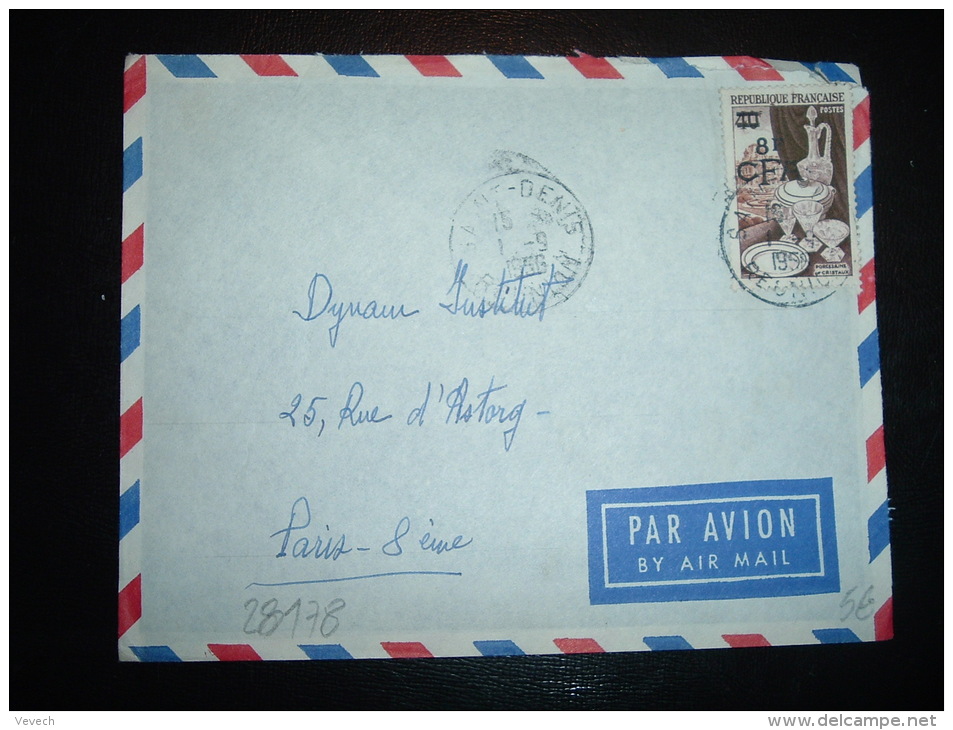 LETTRE PAR AVION POUR FRANCE TP PORCELAINE ET CRISTAUX 40F SURCHARGE 8F CFA OBL. 1-9-1956 SAINT-DENIS REUNION - Lettres & Documents