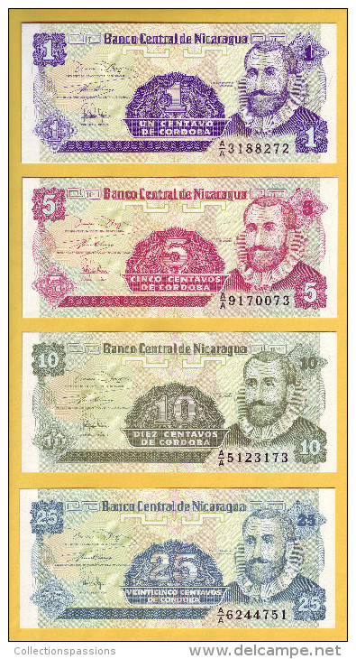 NICARAGUA - Lot De 4 Billets 1, 5, 10 Et 25 Centavos. 1991.  Pick: 167, 168, 169 Et 170. NEUF - Nicaragua