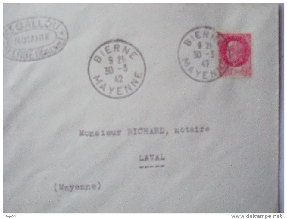 53 BIERNE - Cachet Manuel Du 30-3-1942 Sur Enveloppe Entière - Manual Postmarks