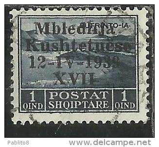 ALBANIA 1939 ASSEMBLEA COSTITUENTE 1 Q USATO USED OBLITERE´ - Albanie