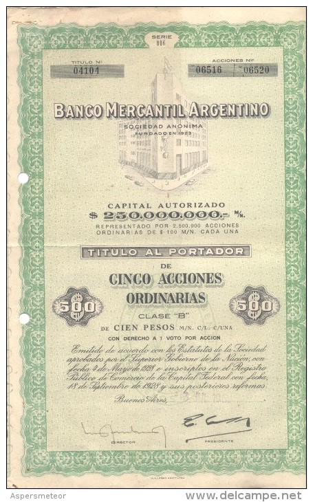 TITULO ACCION BANCO MERCANTIL ARGENTINO SHARE ACTION AKTIEN AKTION  TITRE - Banque & Assurance