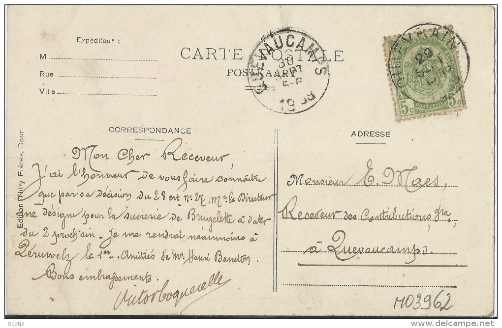 Quiévrain.   Sur Les Rives De La Henelle;   Prachtige Gekleurde Kaart;    1908  Naar  Quevaucamps - Quiévrain