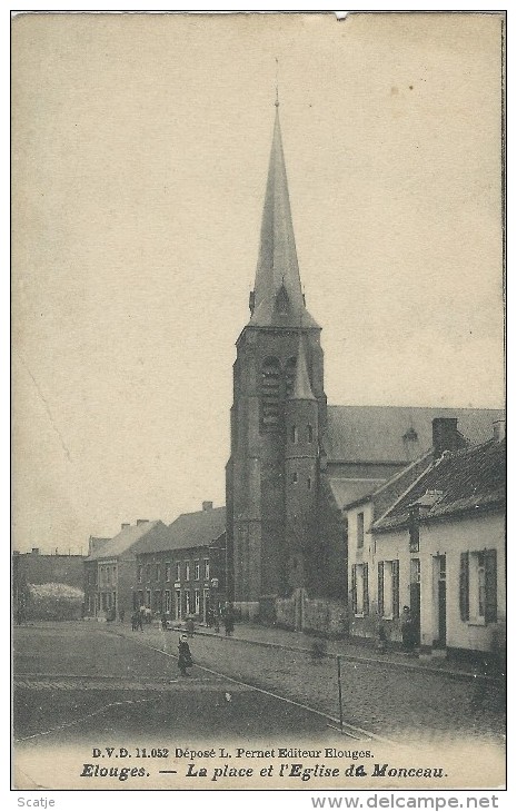 Elouges.  -   La Place Et L´Eglise Du Monceau.  -   Prachtkaart  1910  Naar   Uccle - Dour