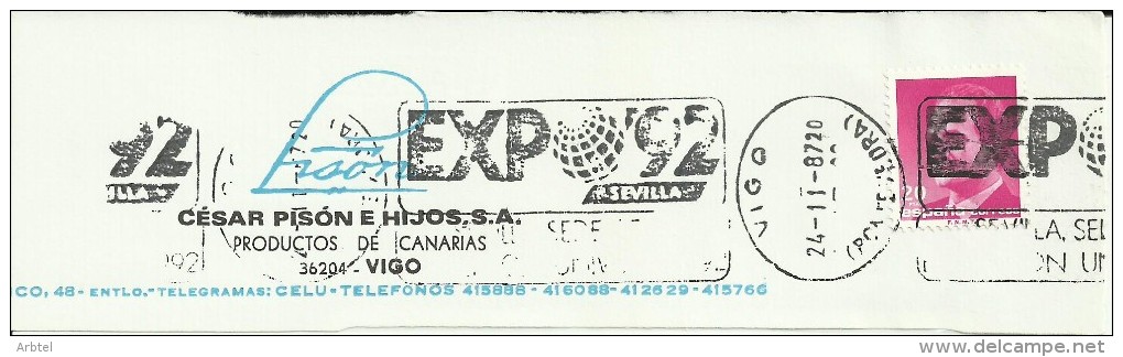 VIGO PONTEVEDRA FRAGMENTO CON MAT EXPO 92 SEVILLA - 1992 – Sevilla (Spanje)
