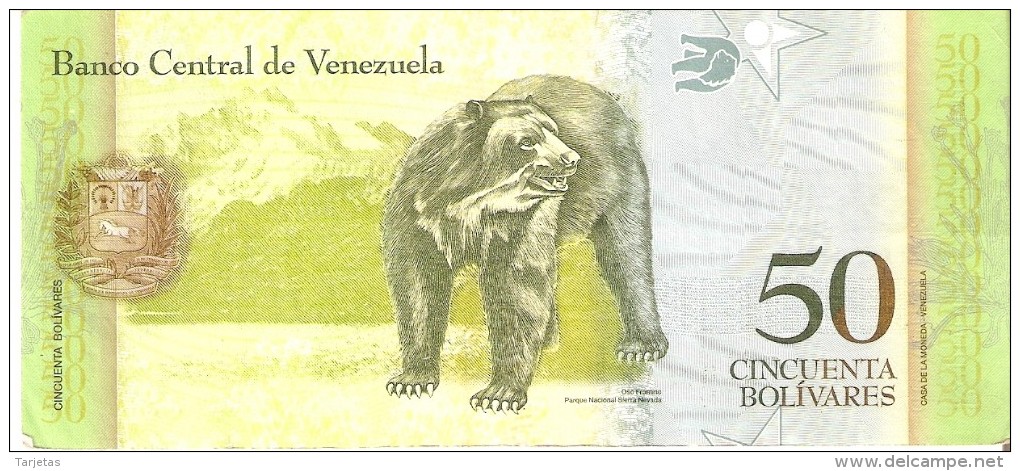 BILLETE DE VENEZUELA DE 50 BOLIVARES DEL 3 DE FEBRERO 2011 (BANKNOTE) OSO FRONTINO (BEAR) - Venezuela