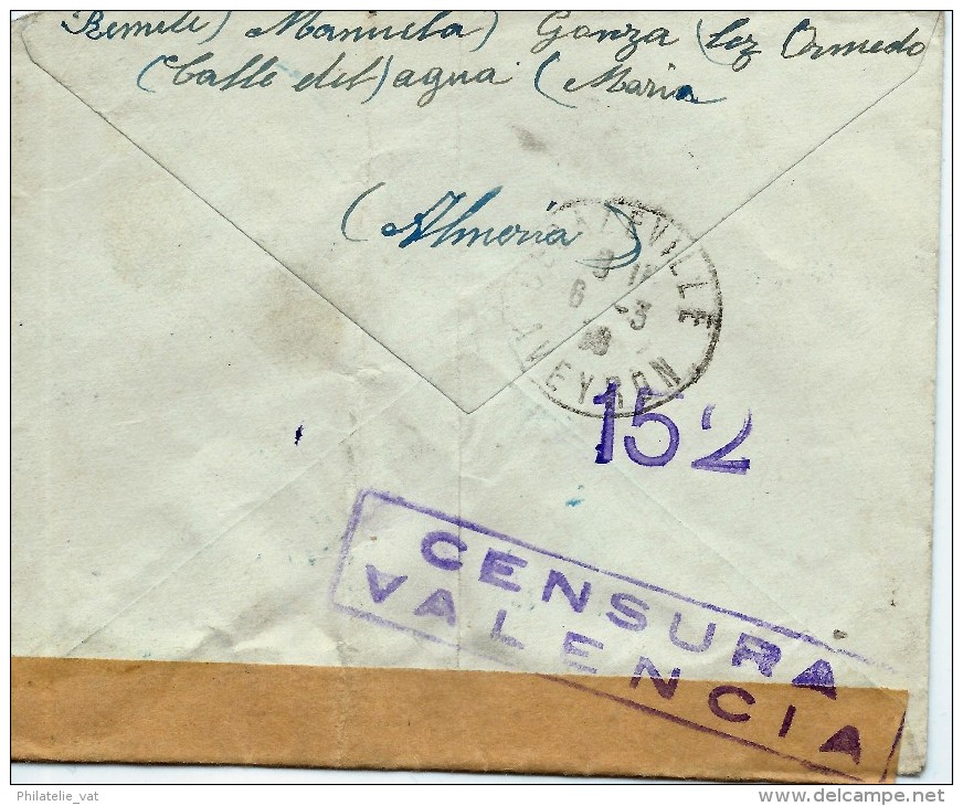 ESPAGNE LETTRE AVEC CENSURE VALENCIA POUR LA FRANCE . A Voir Pour étude (lot 1007) - Marques De Censures Républicaines