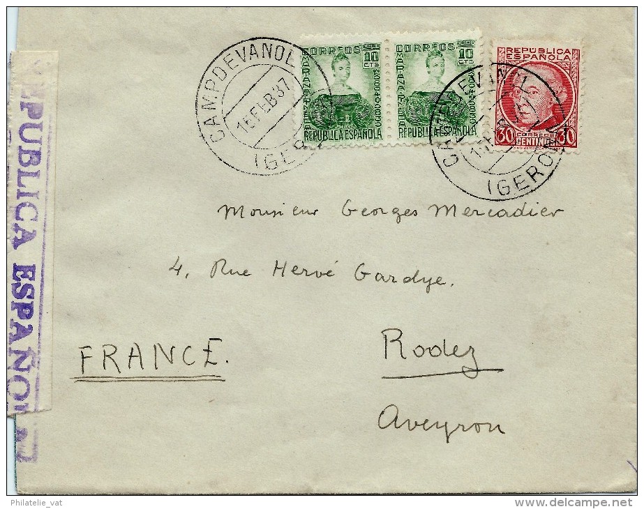 ESPAGNE LETTRE AVEC CENSURE RÉPUBLICA ESPANOLA POUR LA FRANCE 1937 . A Voir Pour étude (lot 1015) - Marcas De Censura Republicana