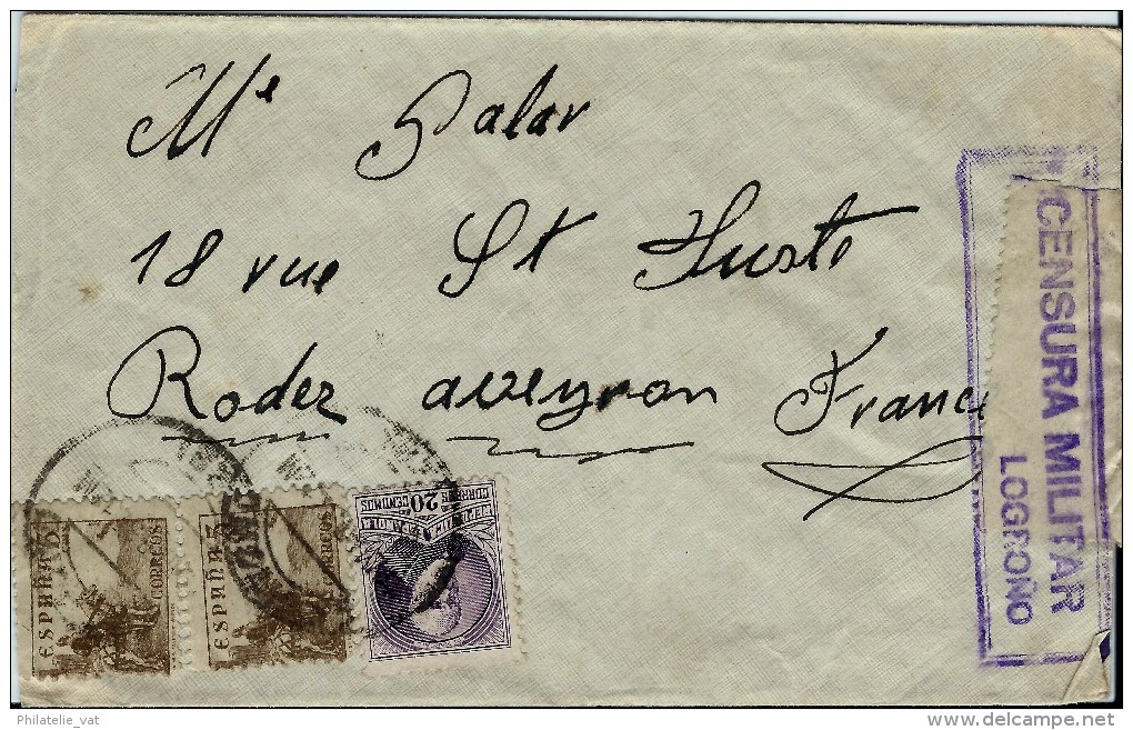 ESPAGNE LETTRE AVEC CENSURE LOGRONO POUR LA FRANCE  . A Voir Pour étude (lot 1024) - Republikeinse Censuur