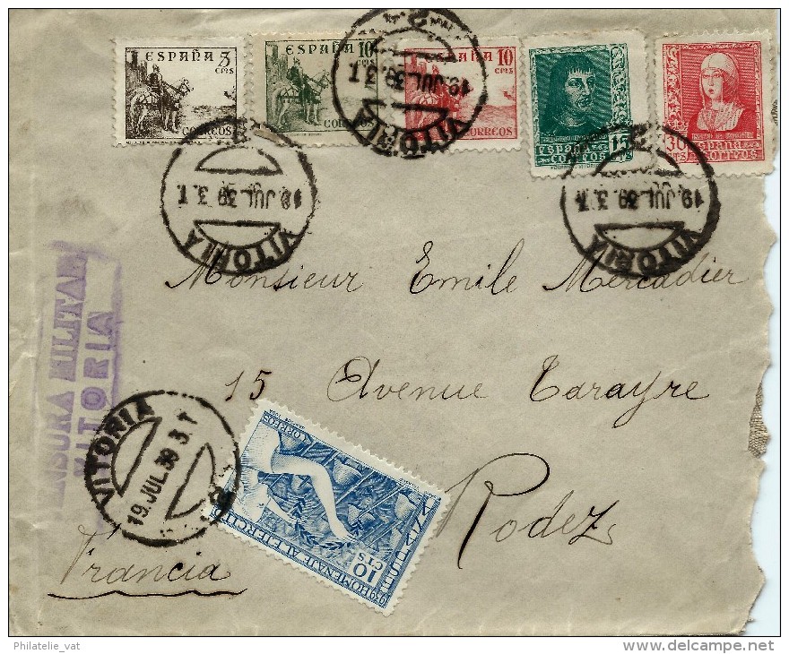 ESPAGNE LETTRE AVEC CENSURE VITORIA POUR LA FRANCE 1939 - Jolie Lettre - A Voir Pour étude (lot 1025) - Marcas De Censura Republicana