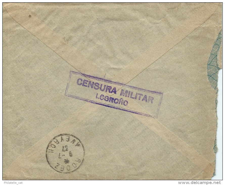 ESPAGNE LETTRE AVEC CENSURE LOGRONO POUR LA FRANCE 1937 . A Voir Pour étude (lot 1033) - Marcas De Censura Republicana