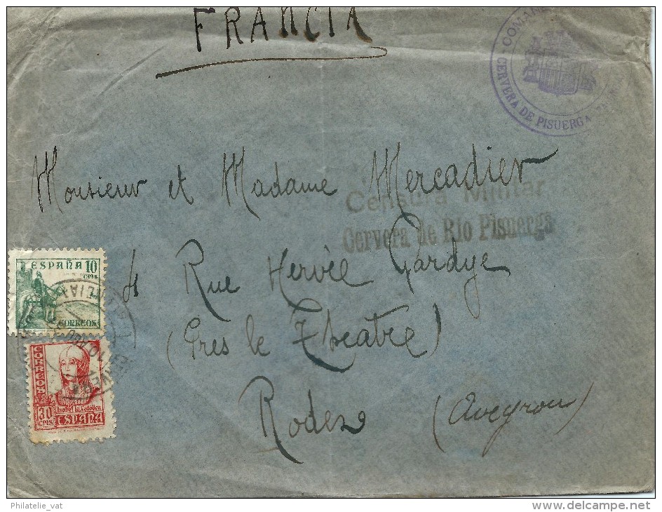 ESPAGNE LETTRE AVEC CENSURE CERVERA DE RIO PISUERGA POUR LA FRANCE 1937 - Pas Courant - A Voir Pour étude (lot 1035) - Republikeinse Censuur