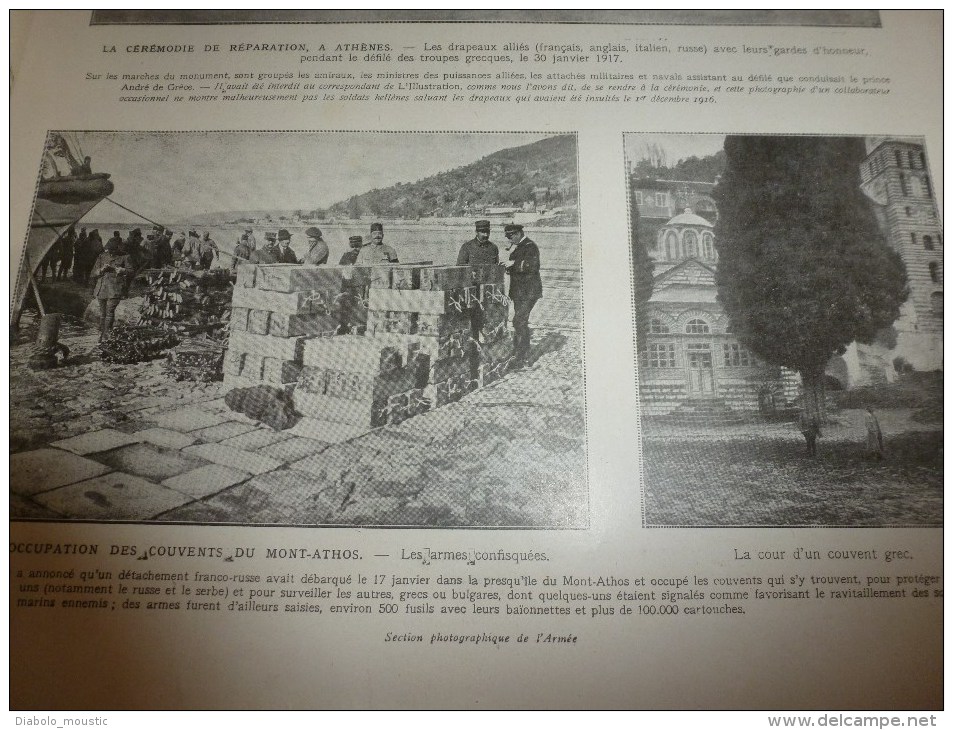 1917 : ATHENES;Mont-Athos;Dirigeable De Marine;Kigali;Tanganyika; Ujiji-Kigoma;Ecole Des Mutilés Aux Champs;Trafalgar-Sq - L'Illustration