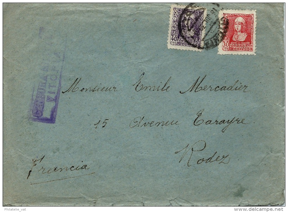 ESPAGNE LETTRE AVEC CENSURE MILITAIRE VITORIA POUR LA FRANCE 1939 . A Voir Pour étude (lot 1037) - Marcas De Censura Republicana