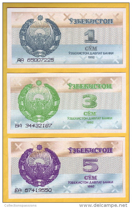 OUZBEKISTAN - Lot De 3 Billets 1, 3 Et 5 Sum. 1992.  Pick: 61a, 62a Et 63a. NEUF - Uzbekistan