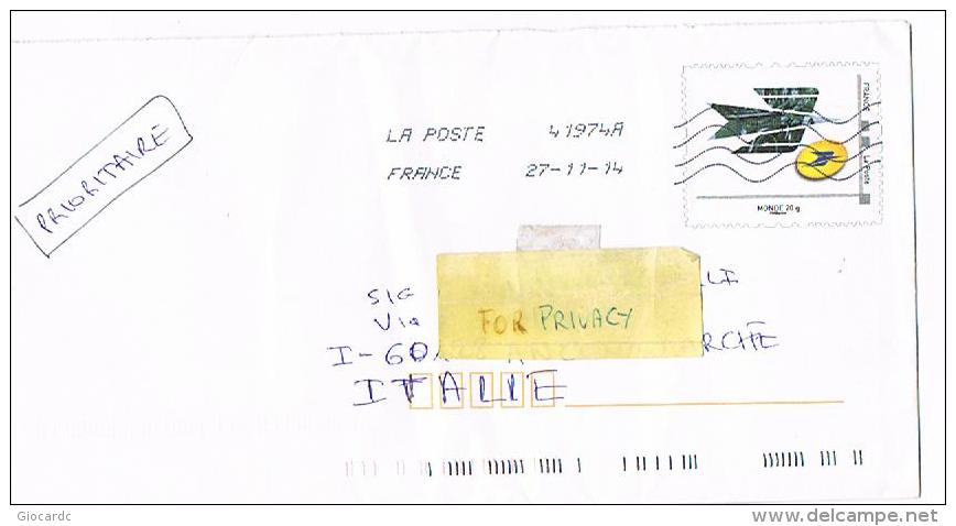 FRANCIA (FRANCE)  - STORIA POSTALE -  2014 INTERO POSTALE  X ITALIA  - RIF.2837 - Covers & Documents