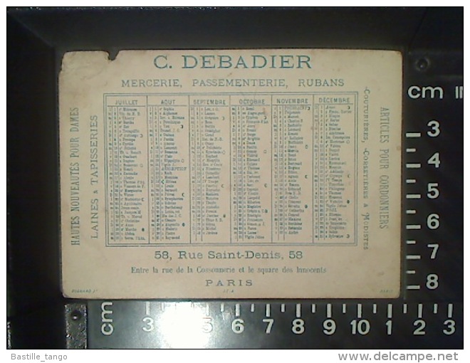 CHROMO DEMI CALENDRIER 1878 DEBADIER Mercerie Passementerie Rubans Rue St Denis Paris SKATING Patinage LITHO BOGNARD - Petit Format : ...-1900