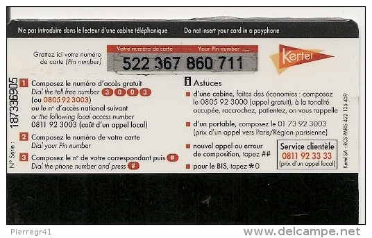 CARTE-PREPAYEE-KERTEL-7.5 € -2002-PISTE MAGNETIQUE-TOUR EIFFEL-V° Code En Haut- TBE- - Sonstige & Ohne Zuordnung