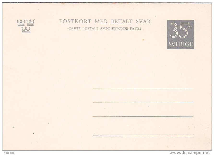 Sweden 35 Ore Grey Unused Postal Card With Reply Attached - Postal Stationery