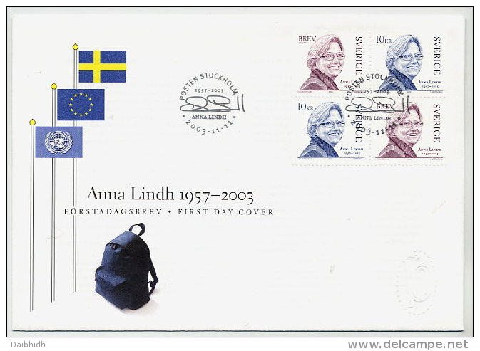 SWEDEN 2003 Anna Lindh FDC.  Michel 2382-83 - FDC