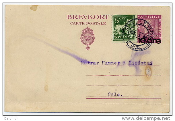 SWEDEN 1925 10 On 15 Öre Surcharged Postal Stationery Card, Used.    Michel P46 - Postwaardestukken