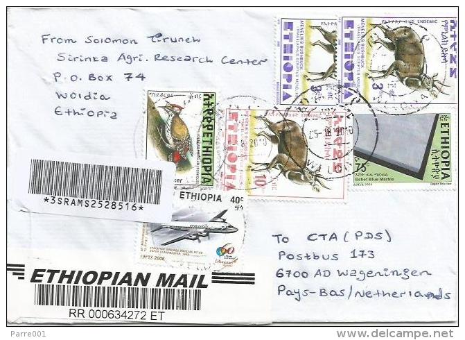 Ethiopia 2010 Weloida Woodpecker Marble Minerals Douglas DC-8 Bushbuck Antilope Barcoded Registered Cover - Aviones